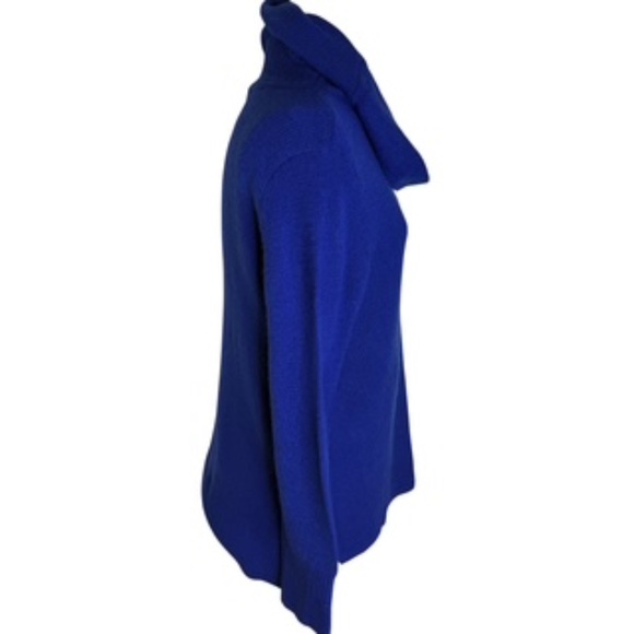 DKNY Jeans Long Tunic Cowl Neck Royal Blue Sleigh Hi/Lo Hem Sweater Size L - Picture 3 of 7